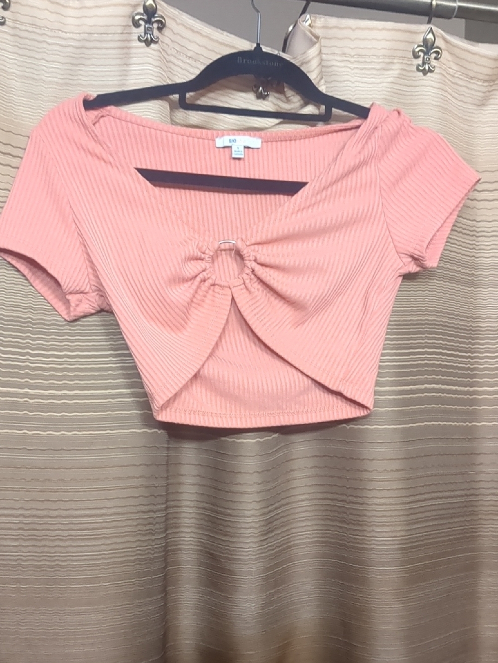 Ribbed Coral Pink Knot-Front Crop Top